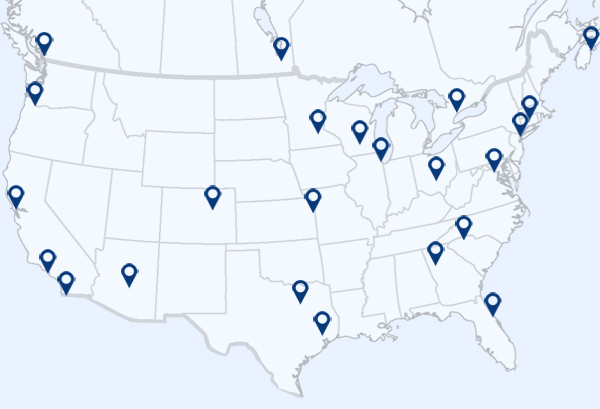 A map of the locations where ICPA seminars are held